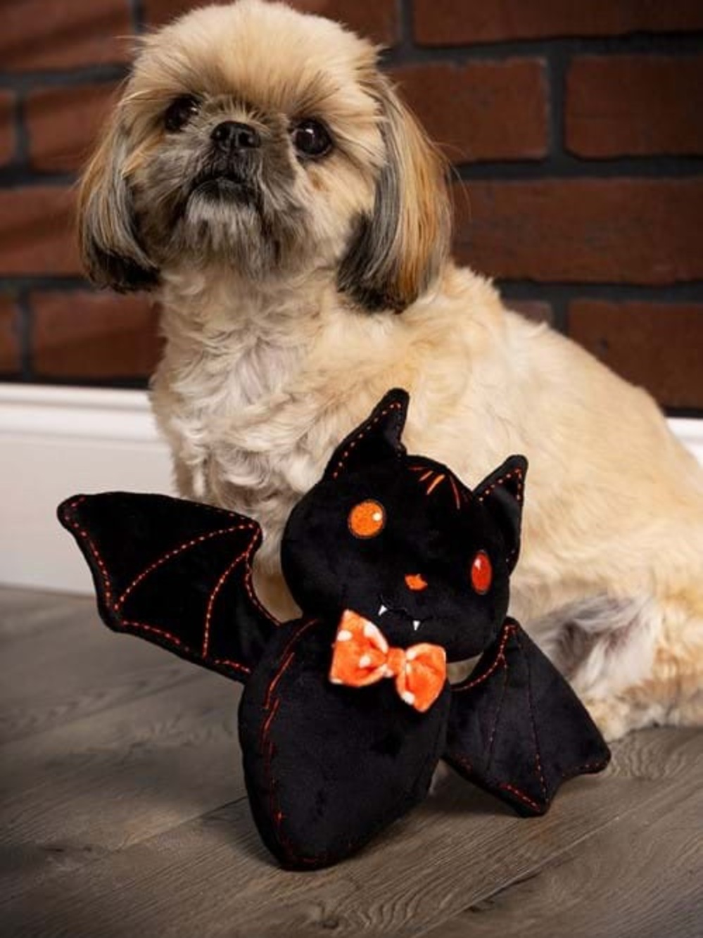 🦇 NWT Bowtie Bat Pet Squeaky Toy with orange stitching 🦇